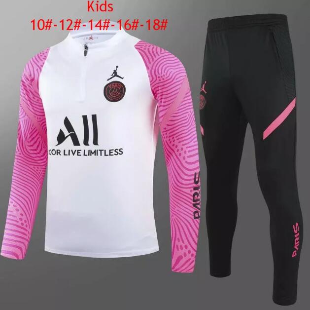 Kids PSG 2021/22 Pink White Training Suit (Sweatshirt+Pants)
